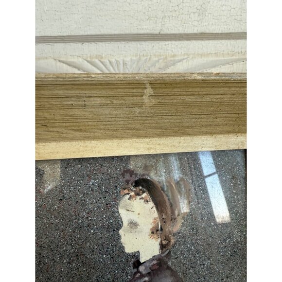 Vintage 40's Framed Acrylic Painting Creepy Victorian Girl Drinking Tea - Picture 8 of 16